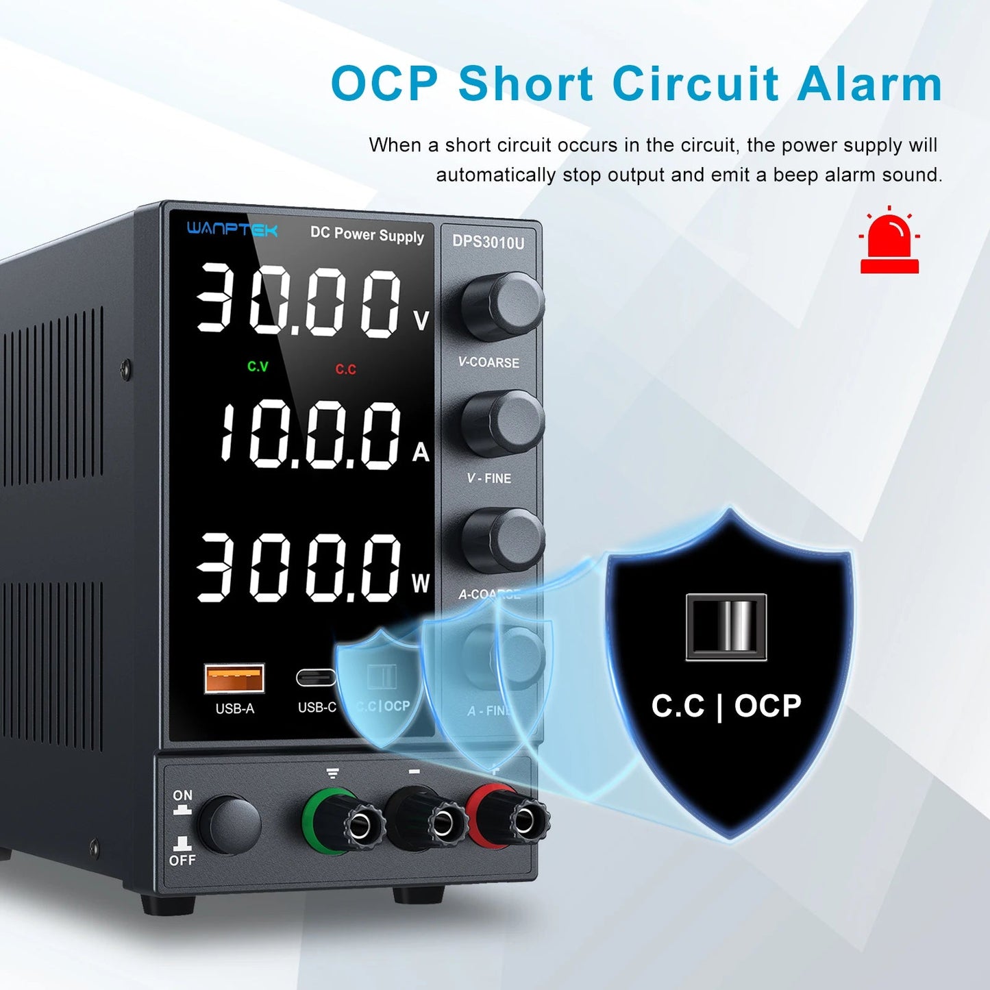DC Power Supply Variable 30 V 0 - 10A with Encoder Coarse and Fine Adjustment Knobs, Bench with USB and Type - C Fast Charging Ports - 