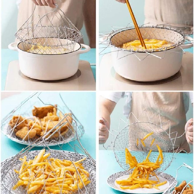 Deep Fry Basket - Stainless Steel Foldable Strainer Basket Colander - 