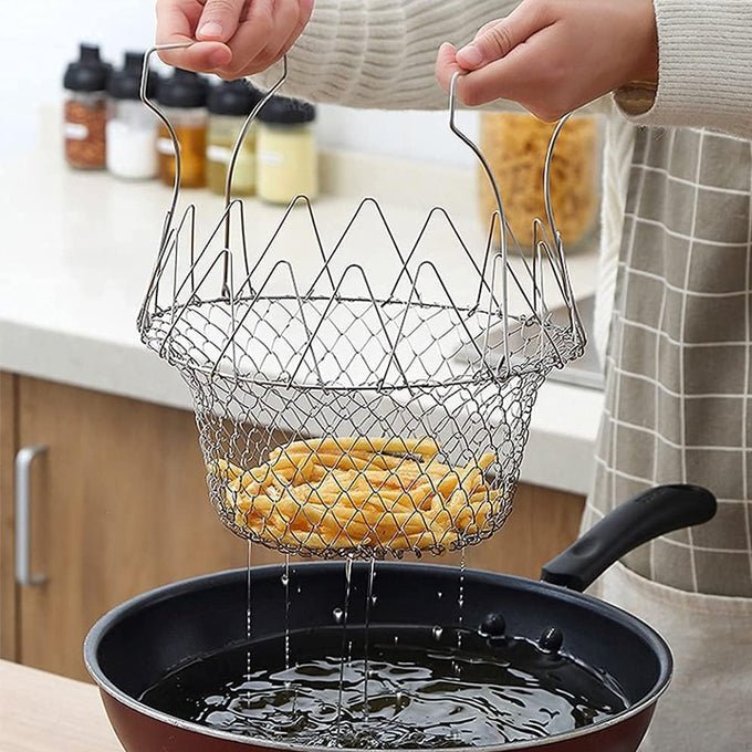 Deep Fry Basket - Stainless Steel Foldable Strainer Basket Colander - 