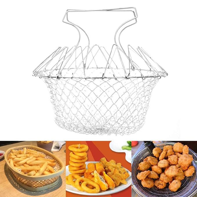 Deep Fry Basket - Stainless Steel Foldable Strainer Basket Colander - 