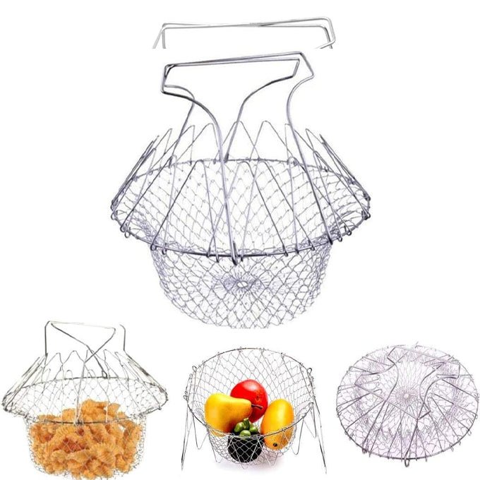 Deep Fry Basket - Stainless Steel Foldable Strainer Basket Colander - 