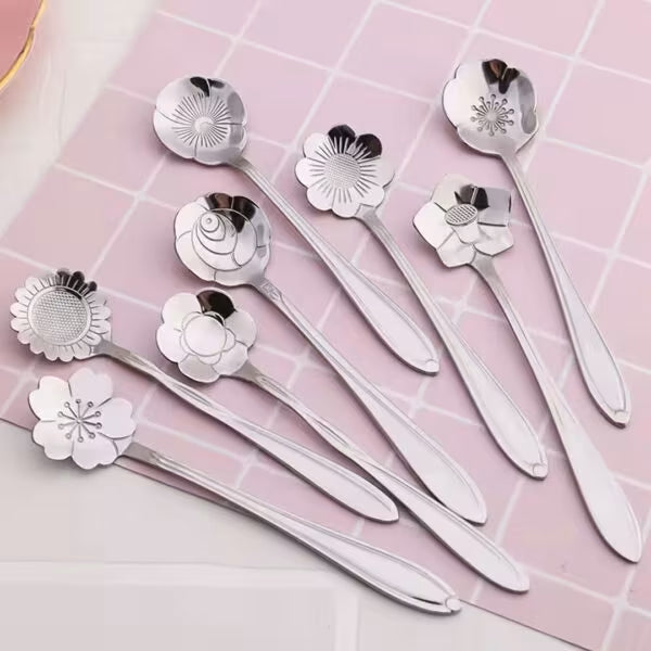 12.5cm Floral Dessert Spoon 8pc Set