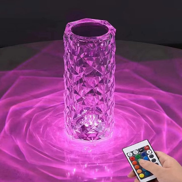 Diamond Table Lamp, Crystal Lamp Romantic LED Rose Diamond Table Lamp, 16 Color Changing RGB Night Light Remote & Touch Control Rechargeable Lamp