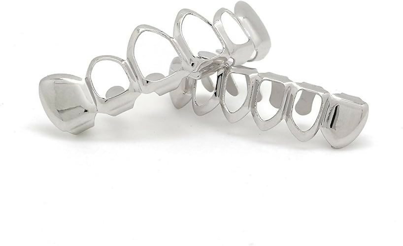 Top & Bottom Hollow Teeth GRILLZ (Silver)