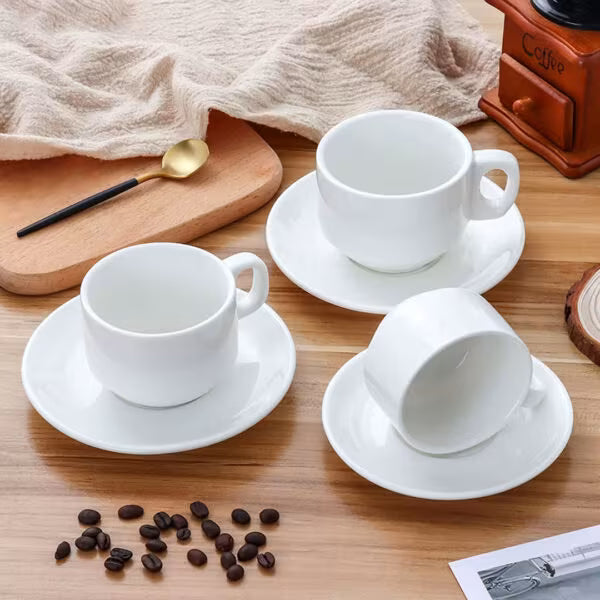 Durable Stackable Porcelain Cup & Saucer Set