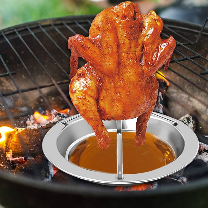 Stainless Steel Beer Can Vertical Roaster Rack Chicken Roasting Pan for Grill Oven BBQ