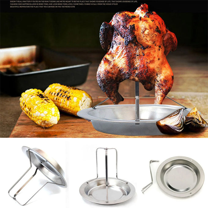 Stainless Steel Beer Can Vertical Roaster Rack Chicken Roasting Pan for Grill Oven BBQ