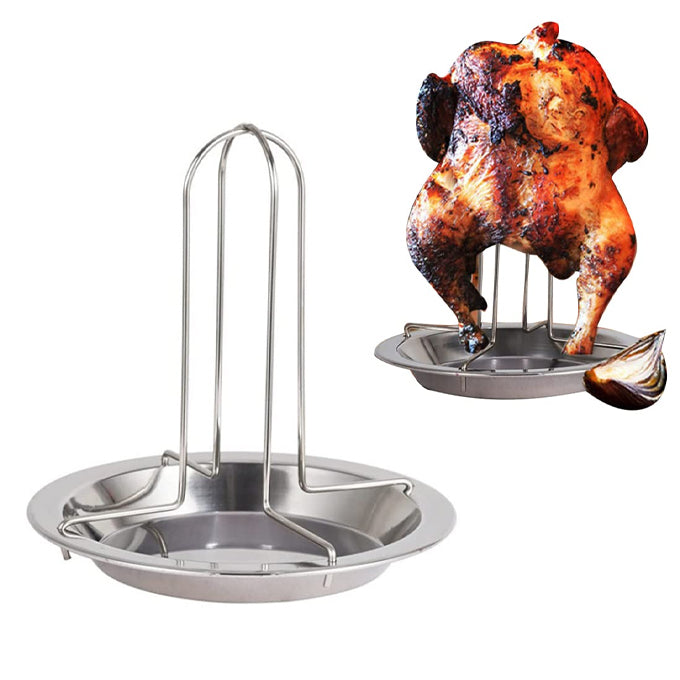 Stainless Steel Beer Can Vertical Roaster Rack Chicken Roasting Pan for Grill Oven BBQ