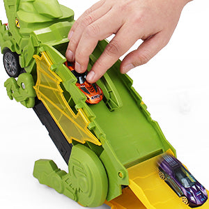 Transport Dinosaur Truck with Foldable Sliding Race Track Transforms into Standing T-rex Best DIY Birthday Gifts Toys Boys Girls