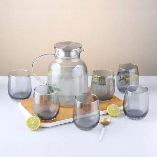 7pc Jug Set Borosilicate Smoky Grey 1800ml