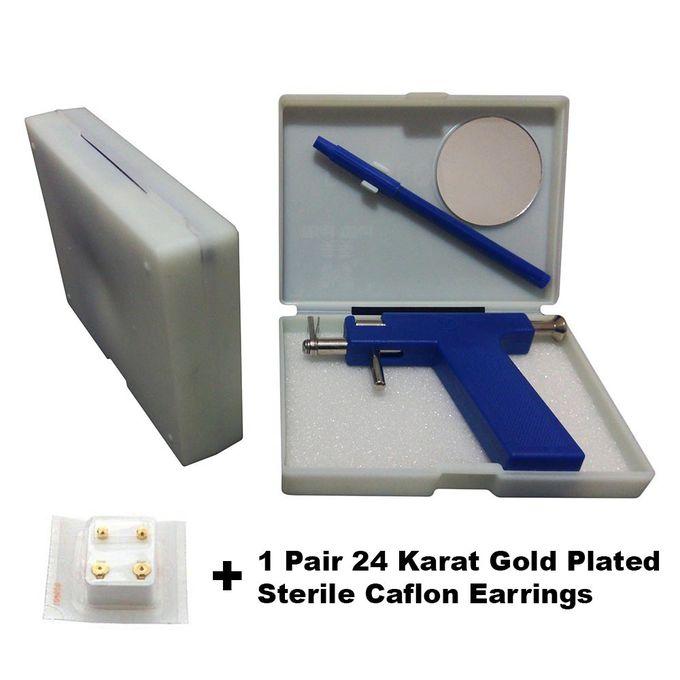 Bergeon Pro Ear Piercing Gun With 2Pcs Studs Kit Tool Set, Free Caflon England 24 Karat 2Pcs Studs Earrings Kit Tool Set