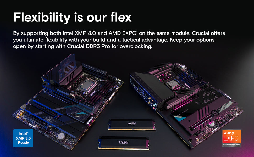 Crucial Pro DDR5 RAM 32GB Kit (2x16GB) 6000MHz, 6400MHz, Overclocking Desktop Gaming Memory, Intel XMP 3.0 & AMD Expo Compatible