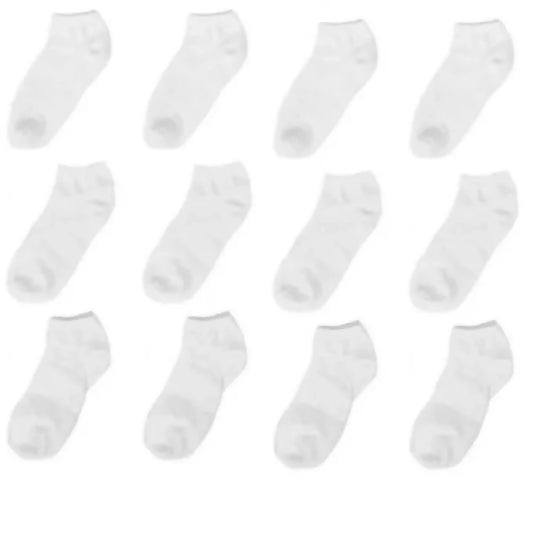 12 Pairs White Ankle Socks Low Cut Size 6-8