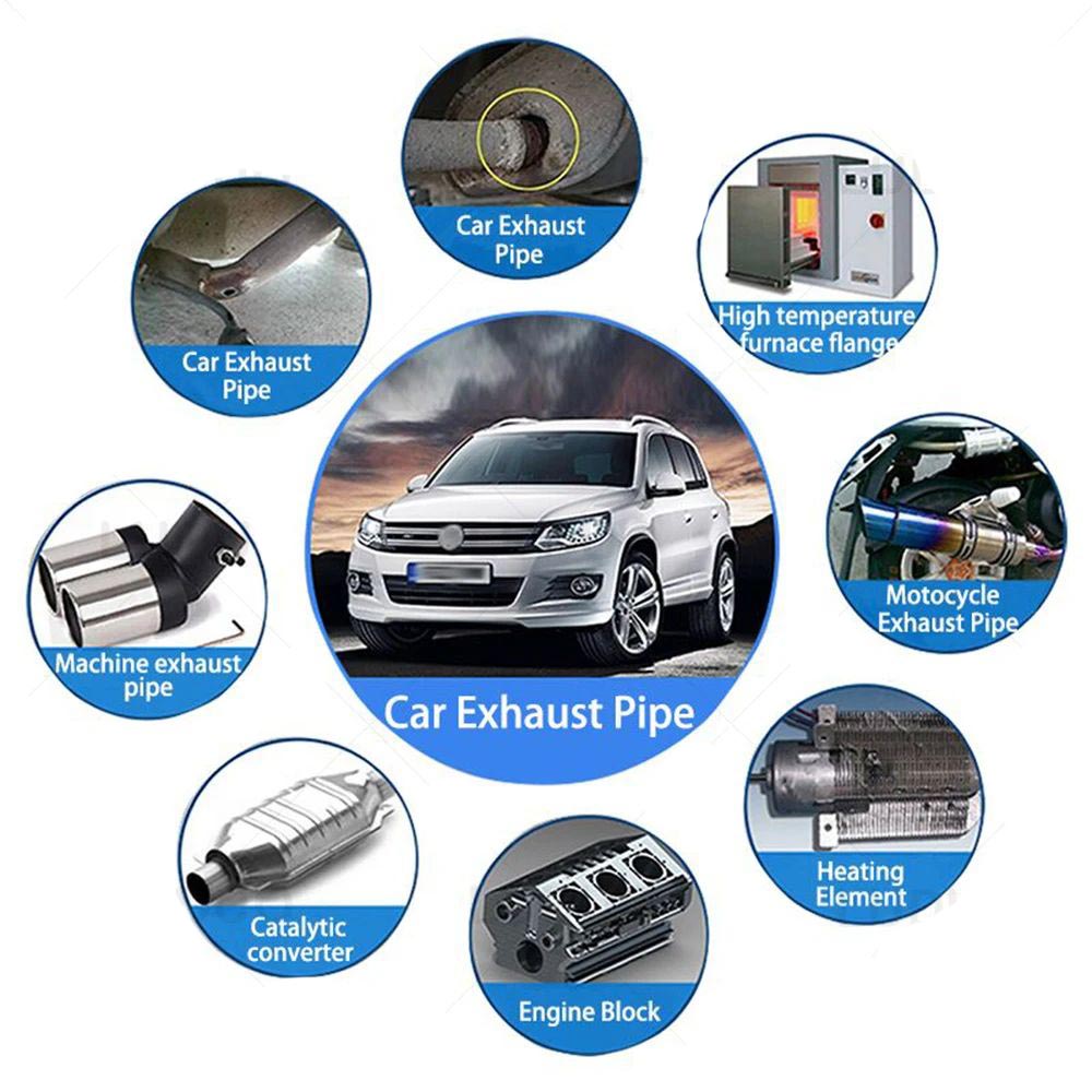 Exhaust Cement Paste System Pipe Repair Kits Heat & Shock Resistant High Temperature To 300°C Cement Crack Sealer Tailpipe Muffler Adhesive Sealant