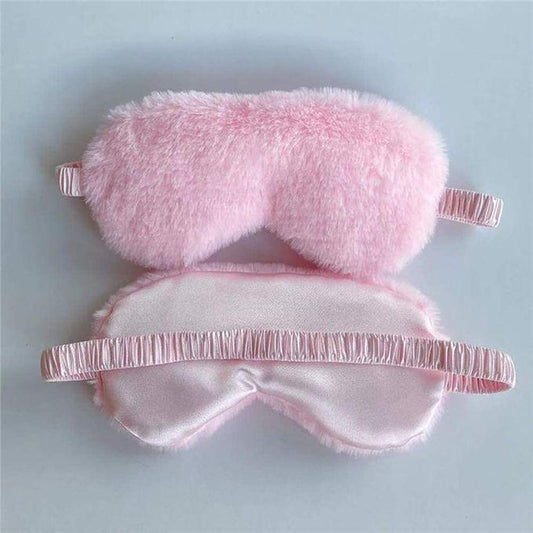 Grey and Light Pink Luxury Silk & Fur Sleep Eye Mask Plush Cute Blindfold