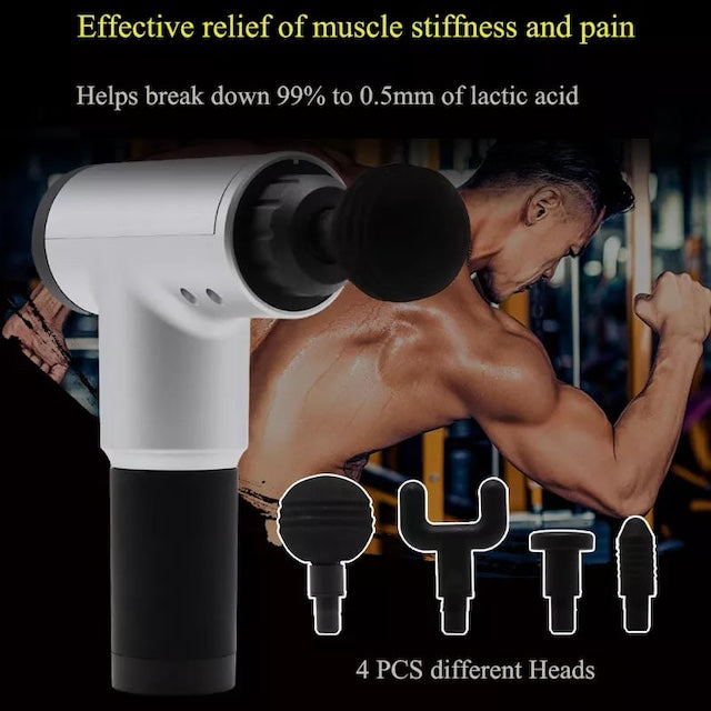 Portable Fascial Gun Massager, Massage Gun, 6 Speeds Percussion Fascial Gun for Pain Relief with 4 Interchangeable Massage Heads