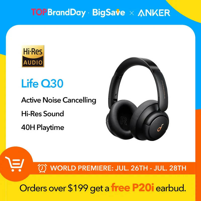 Soundcore by Anker Life Q30 Hybrid Active Noise Cancelling Headphones Wireless Bluetooth Headphones Over Ear Headset Earphone