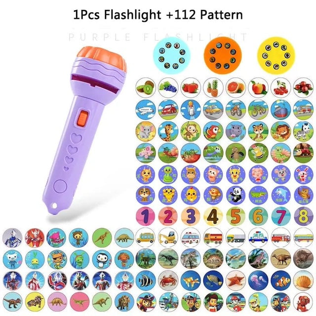 112Pattern Flashlight Projector Torch Lamp, Baby Sleeping Story Book, Early Childhood Education Toy For Kids