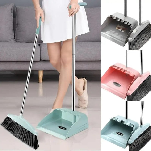 2 in 1 Flexible Broom and Dustpan, Home Cleaning Brush Broom, Dustpan Set For Floor Sweeper, Garbage Cleaning Stand Up Broom