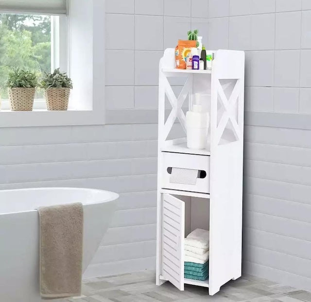 Floor Standing Storage Cabinet, Bathroom Floor Cabinet with Shelves, Small Bathroom Storage Cabinet Organizer