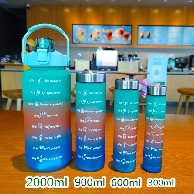 Leak-proof 4 in 1 Motivational Bottle, Plastic Water Bottle With Straw, Time Marker Drinking Bottles - 2000ml, 900ml, 600ml, 300ml