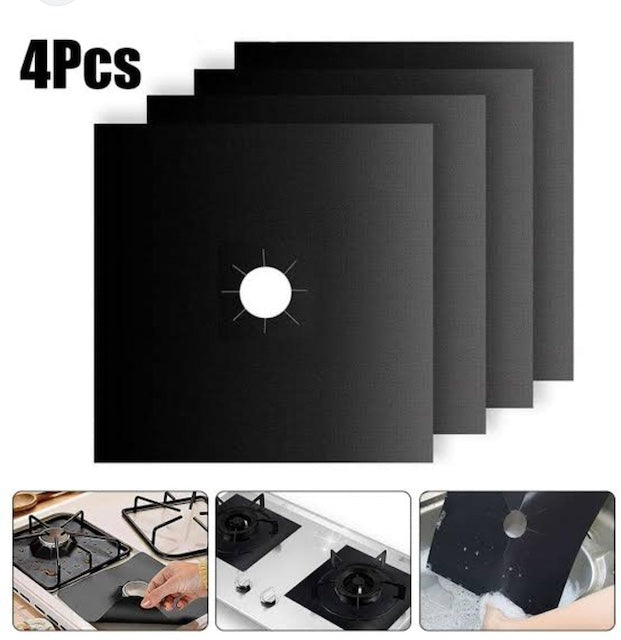 Four Piece Gas Cooker Cover, Gas Range Protectors, Double Thickness Reusable Non-Stick Cover, Stove Burner Covers