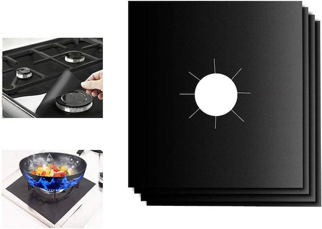 Four Piece Gas Cooker Cover, Gas Range Protectors, Double Thickness Reusable Non-Stick Cover, Stove Burner Covers