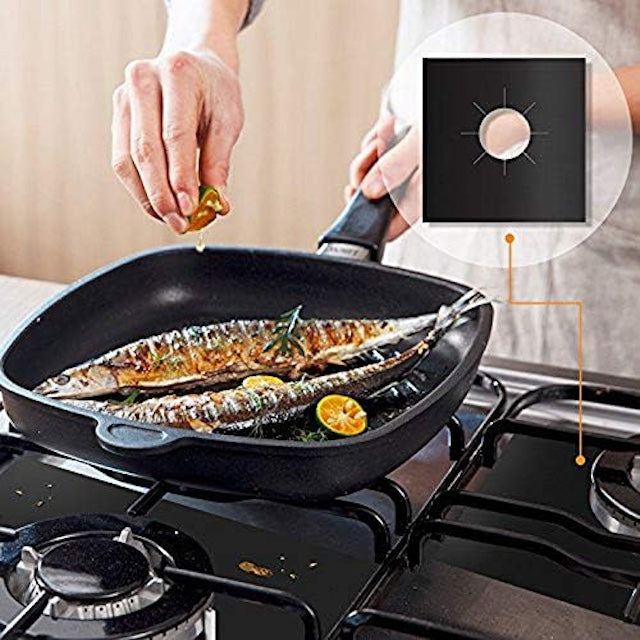 Four Piece Gas Cooker Cover, Gas Range Protectors, Double Thickness Reusable Non-Stick Cover, Stove Burner Covers