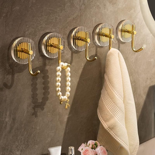 Luxury Wall Hooks, 4Pack Adhesive Towel Hooks, Acrylic Stainless Steel Heavy Duty Waterproof Gold Wall Hooks - Set of 4