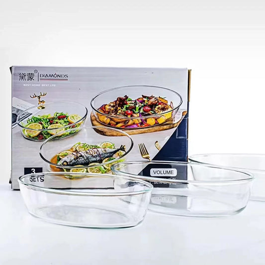 3pc Oval Glass Baking Dish Set,1.5, 2 & 3L