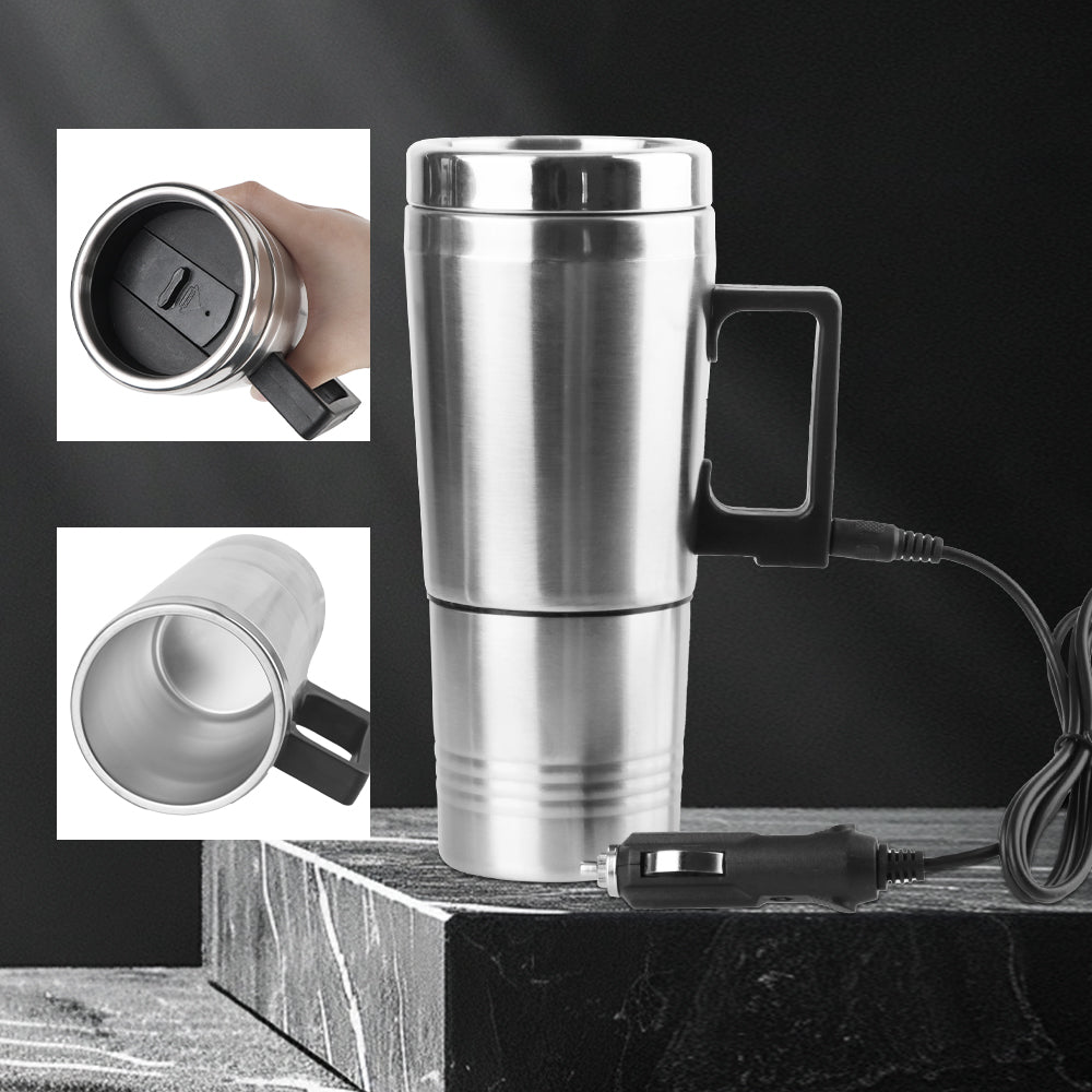 Vehicle Heating Cup Electric Heating Car Kettle 12V/24V 300ml Camping Travel Kettle Stainless Steel