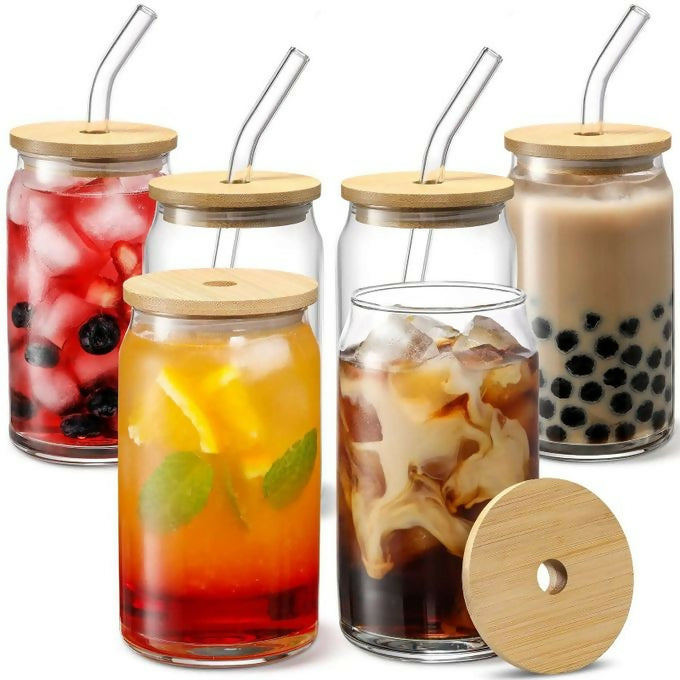 500 ml Glass Cup with Bamboo Lid and glass Straw