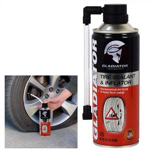 Gladiator Tire Sealant & Inflator 450ml - Emergency Flat Tyre Puncture - For All cars Vehicles, Trucks, Motorcycles and Bicycles