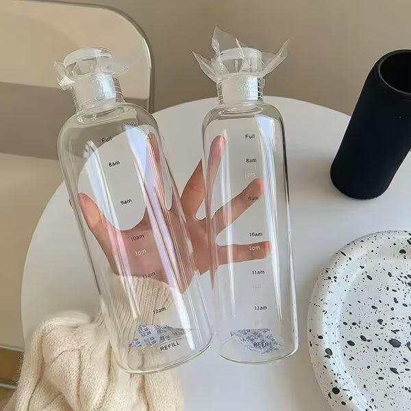 500 & 1000ml Glass Water Bottle with Time Scale