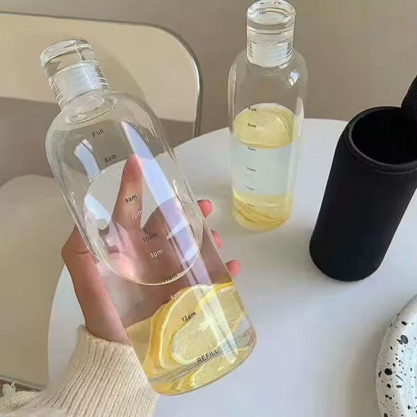 500 & 1000ml Glass Water Bottle with Time Scale