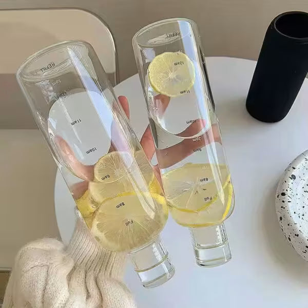 500 & 1000ml Glass Water Bottle with Time Scale