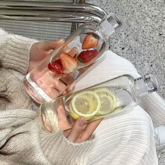 500 & 1000ml Glass Water Bottle with Time Scale