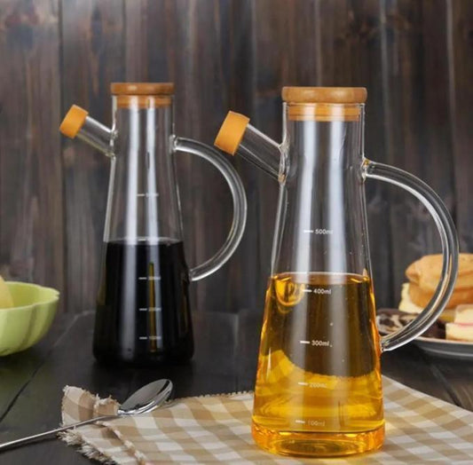 Glass Oil/Vinegar Jar with Bamboo Lid , Olive Oil Dispenser, Vinegar and Olive Oil Bottle Dispenser, Oil Bottles for Kitchen