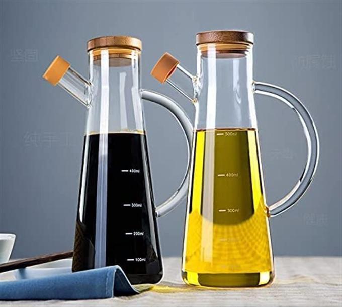 Glass Oil/Vinegar Jar with Bamboo Lid , Olive Oil Dispenser, Vinegar and Olive Oil Bottle Dispenser, Oil Bottles for Kitchen