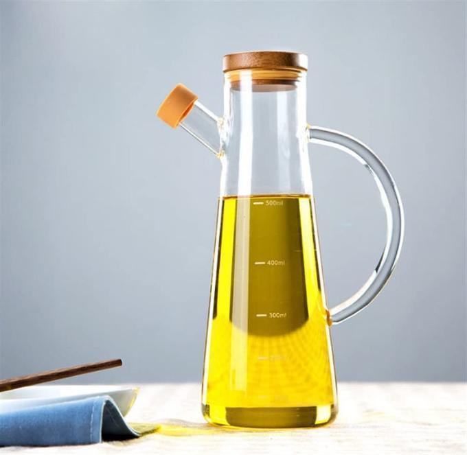 Glass Oil/Vinegar Jar with Bamboo Lid , Olive Oil Dispenser, Vinegar and Olive Oil Bottle Dispenser, Oil Bottles for Kitchen