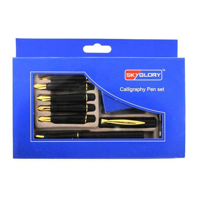 SkyGlory Hi-Quality Professional Artist Calligraphy Pen Set - 6 Nibs & 6 Ink Cartridges