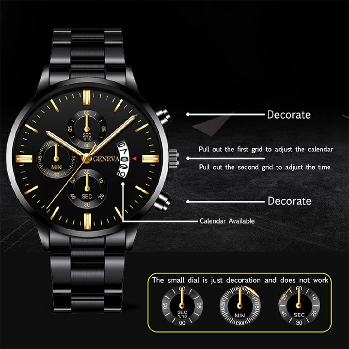 Men's Luxury Stainless Steel Quartz Watch, Date Display, Business Style