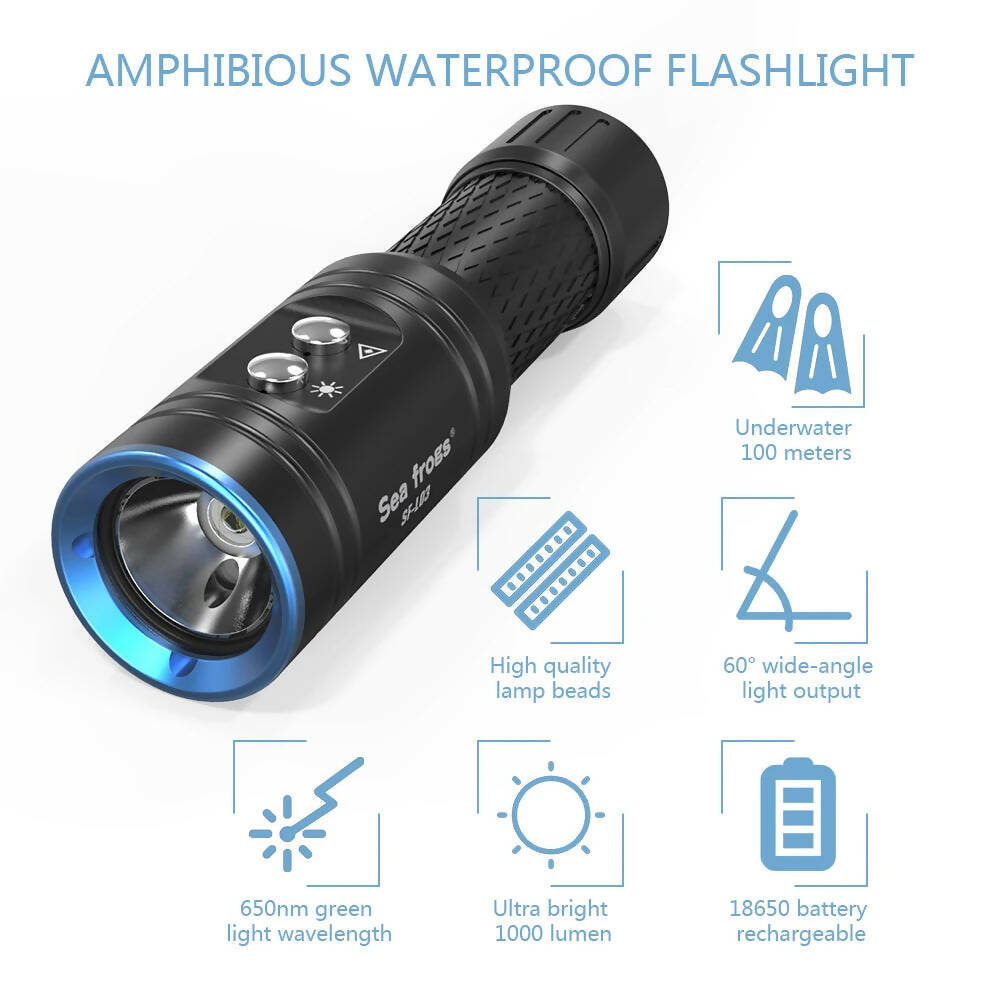 Seafrogs 1000LM Flashlight Speedlight 100M Waterproof Underwater Strobe Diving Torch Photography Accessories