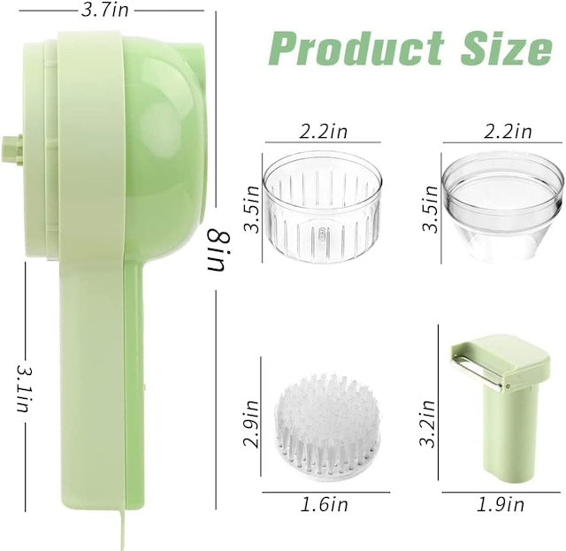 4 In 1 Handheld Electric Vegetable Cutter Set Slicer, Multifunctional Vegetable Spiral Slicer Cutter, Masher Machine Kitchen Tool