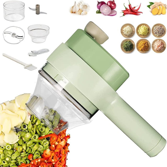 4 In 1 Handheld Electric Vegetable Cutter Set Slicer, Multifunctional Vegetable Spiral Slicer Cutter, Masher Machine Kitchen Tool