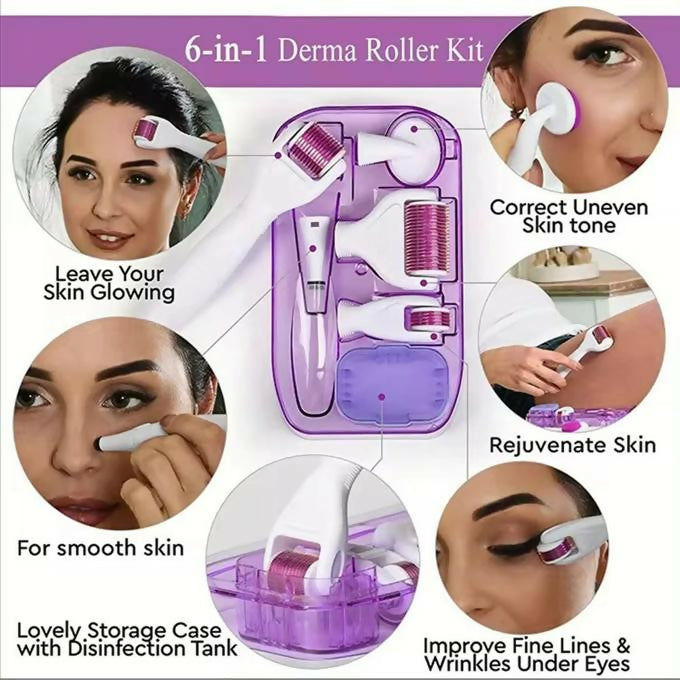 6 In 1 Derma Rollers Micro Needles Kit Micro Titanium Machine Eye Skin Care Body Hair Growth