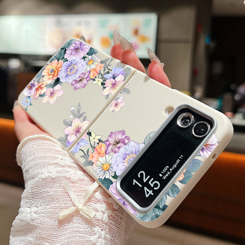 For Samsung Galaxy Z Flip 7 FE 6 5 3 4 Leather Texture Phone Case Floral Flower Soft TPU Folding Cover For Samsung Z Flip5 Flip6