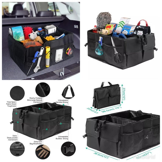 Large Capacity High Quality Car Boot Organizer with Compartments, Black Collapsible Travel Car Boot Tidy Box