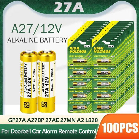 100PCS Alkaline Battery 12V A27 27A L828 Alarm RemoteControl