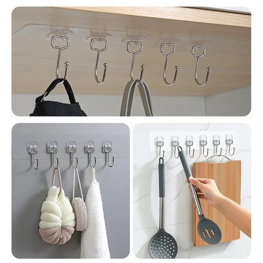 6 Hooks Strong Adhesive Wall Hangers, Strong Paste Hook Storage, Wall Mount Storage Hanger, Heavy Duty Clothes Rack